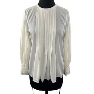Equipment White Eggshell 100% Silk Pleated Pintucked Tuxedo Peasant Blouse Sz S